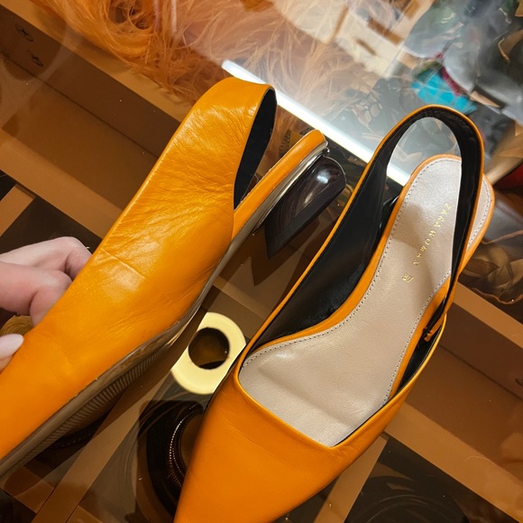Zara Women Orange Leather Sling Back Mules - Picture 3 of 3